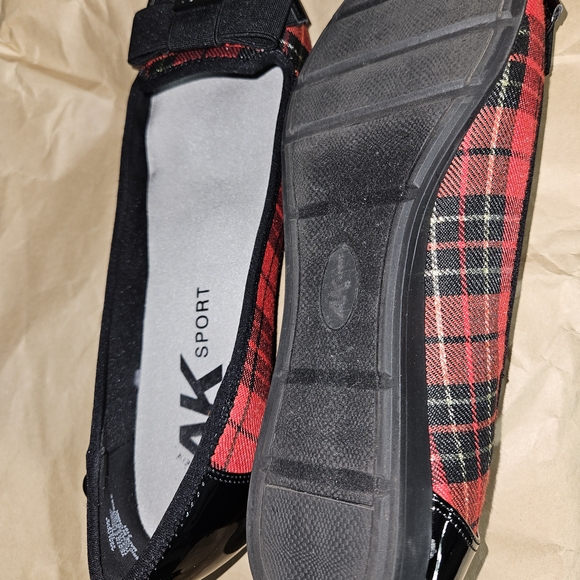 AK sport Shoes - Anne Klein Plaid Flats in Red and Black